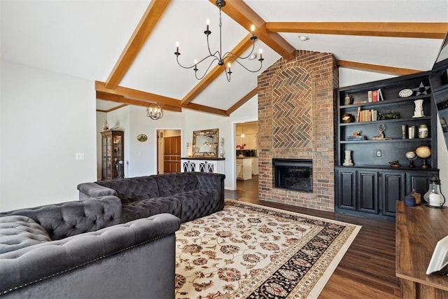 13500 Creekside Dr, Oklahoma City, OK 73131 - living area featuring a chandelier, dark wood-style floors, and a fireplace