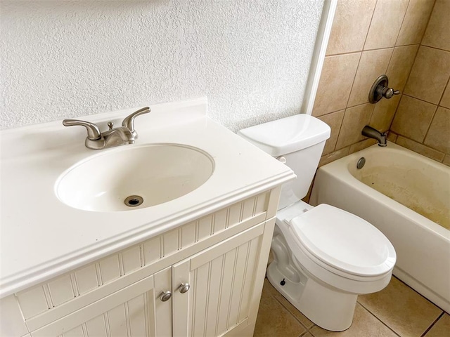 520 Dozer Rd, Sulphur, OK 73086 - full bath with vanity, toilet, a textured wall, tile patterned floors, and tub / shower combination
