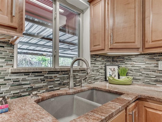 1738 Westchester Dr, Oklahoma City, OK 73120 - kitchen with a sink, light brown cabinets, and tasteful backsplash