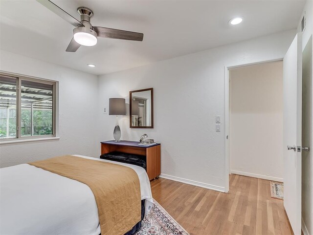 1738 Westchester Dr, Oklahoma City, OK 73120 - bedroom featuring light wood finished floors, baseboards, ceiling fan, and recessed lighting
