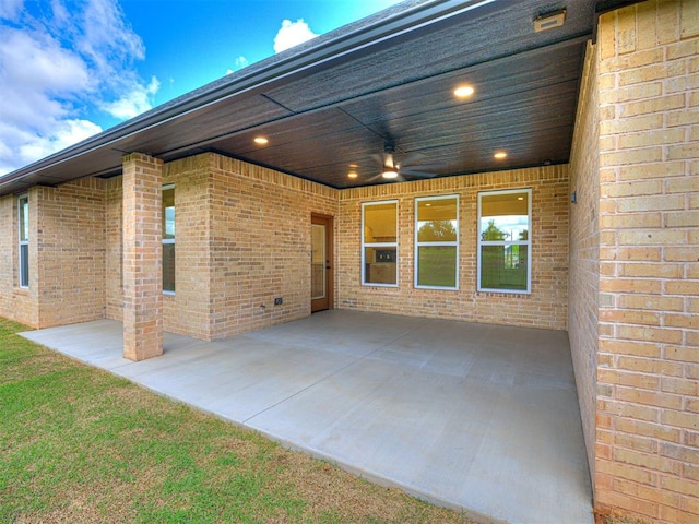 10424 SW 51st St, Mustang, OK 73064 - view of patio featuring ceiling fan