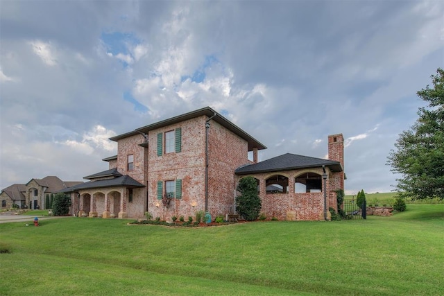 3419 Abby Ln, Newcastle, OK 73065 - view of front of home featuring a gazebo, a chimney, a front lawn, and brick siding