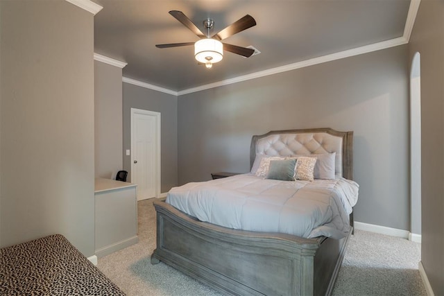 3419 Abby Ln, Newcastle, OK 73065 - carpeted bedroom with ornamental molding, baseboards, and ceiling fan