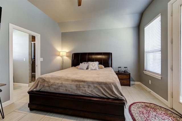 3419 Abby Ln, Newcastle, OK 73065 - bedroom with lofted ceiling, multiple windows, baseboards, and ceiling fan
