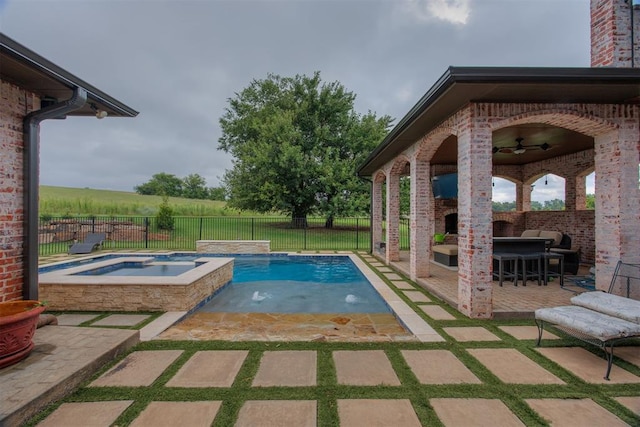 3419 Abby Ln, Newcastle, OK 73065 - view of pool with a ceiling fan, a fenced backyard, a patio area, and a gazebo
