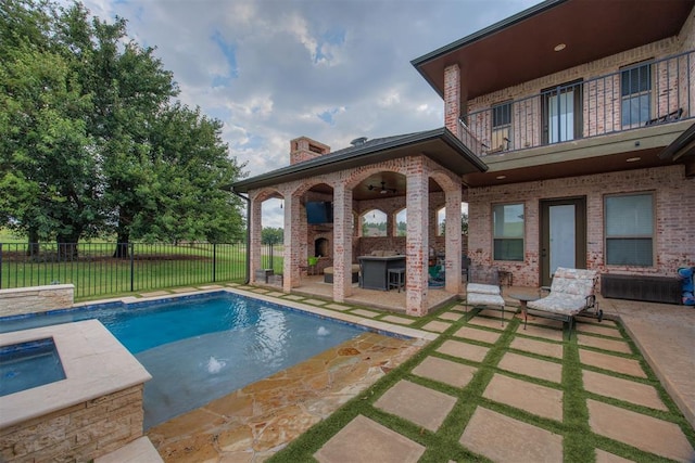 3419 Abby Ln, Newcastle, OK 73065 - view of swimming pool featuring a patio, a fireplace, and an outdoor hot tub