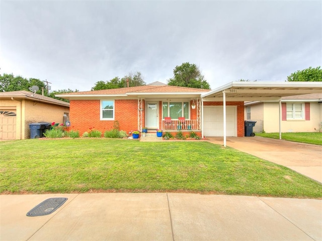 5001 N Independence Ave, Oklahoma City, OK 73112 - single story home featuring a porch, a front lawn, an attached garage, and driveway