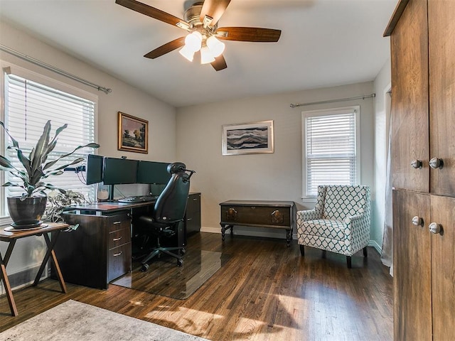 5001 N Independence Ave, Oklahoma City, OK 73112 - office with healthy amount of natural light, ceiling fan, dark wood-style flooring, and baseboards