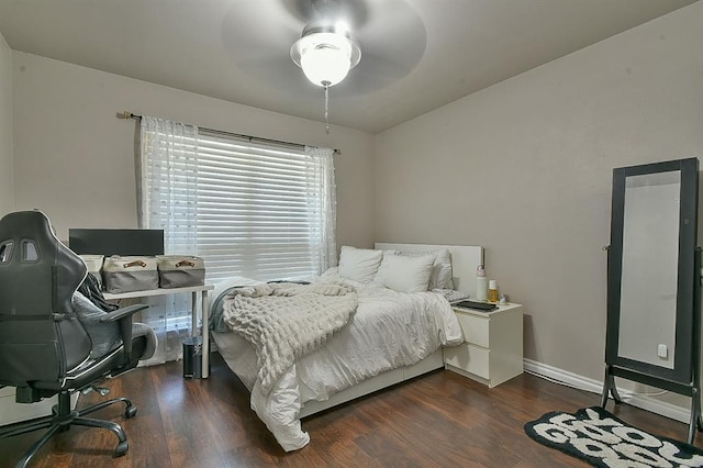 807 Cardinal Creek Blvd Unit C, Norman, OK 73072 - bedroom featuring wood finished floors, an office area, baseboards, ceiling fan, and vaulted ceiling
