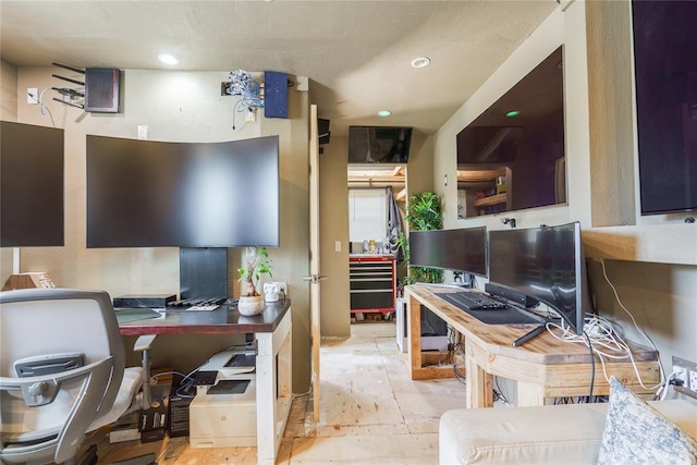 home office featuring recessed lighting