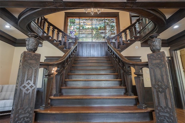 1415 N Hudson Ave, Oklahoma City, OK 73103 - staircase featuring wood finished floors