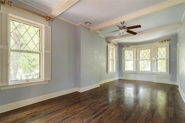 1415 N Hudson Ave, Oklahoma City, OK 73103 - spare room with healthy amount of natural light, beamed ceiling, wood finished floors, baseboards, and ceiling fan