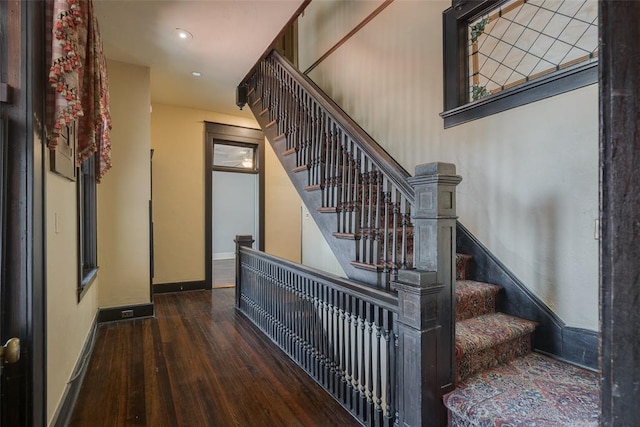 1415 N Hudson Ave, Oklahoma City, OK 73103 - stairway featuring hardwood / wood-style flooring, baseboards, and recessed lighting