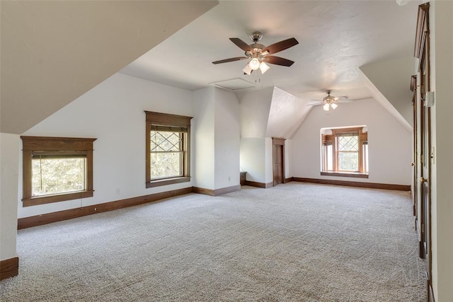 1415 N Hudson Ave, Oklahoma City, OK 73103 - bonus room featuring carpet floors, baseboards, ceiling fan, and vaulted ceiling