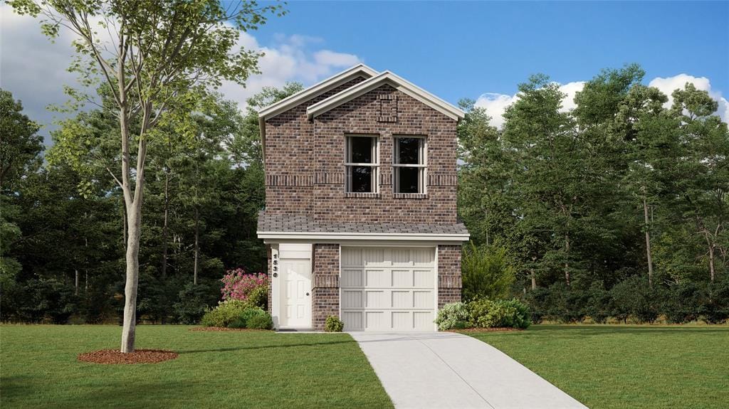 1942 Wolford Way, Norman, OK 73071 - view of front facade featuring brick siding, driveway, a garage, and a front yard