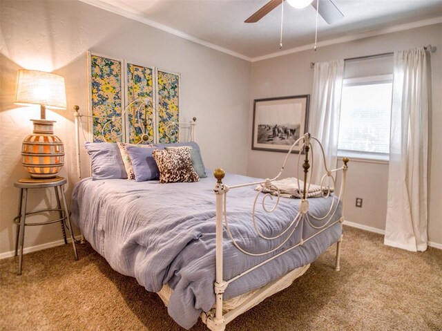 164 4th St, Faxon, OK 73540 - carpeted bedroom with ornamental molding, baseboards, and ceiling fan