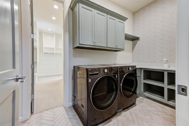 4209 Las Colinas Ln, Norman, OK 73072 - laundry room featuring cabinet space, independent washer and dryer, recessed lighting, and baseboards