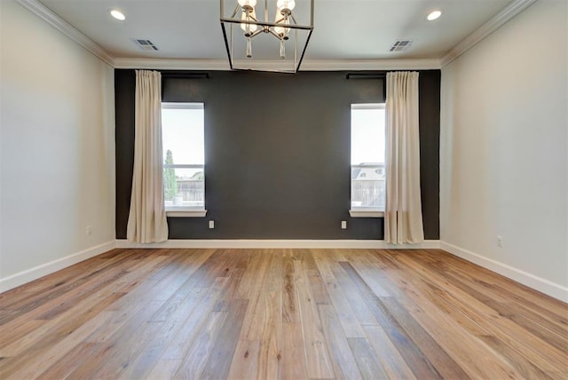 4209 Las Colinas Ln, Norman, OK 73072 - spare room featuring a chandelier, ornamental molding, hardwood / wood-style floors, baseboards, and recessed lighting