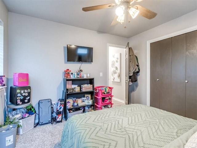 764 S Sara Rd, Tuttle, OK 73089 - bedroom featuring carpet, a closet, ceiling fan, and baseboards