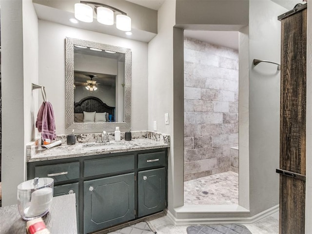 764 S Sara Rd, Tuttle, OK 73089 - full bath featuring ensuite bath, a tile shower, a ceiling fan, and vanity