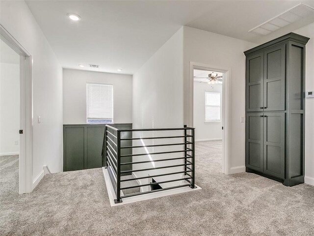 4405 Las Colinas Ln, Norman, OK 73072 - corridor with an upstairs landing, carpet flooring, baseboards, and recessed lighting