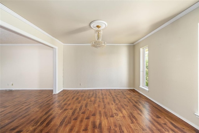 410 NW Taylor Ave, Piedmont, OK 73078 - empty room with a chandelier, dark wood-style flooring, crown molding, and baseboards