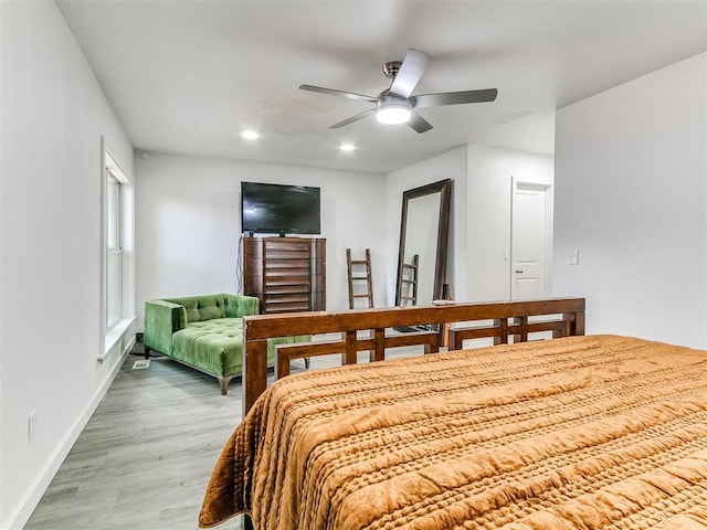 6001 Broadmoor Ave, Oklahoma City, OK 73132 - bedroom with baseboards, wood finished floors, recessed lighting, and ceiling fan