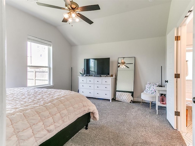 222 Alamosa Rd, Norman, OK 73069 - bedroom featuring lofted ceiling, carpet, and ceiling fan