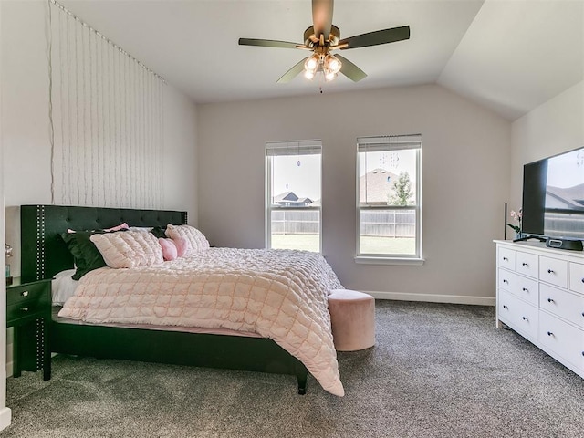 222 Alamosa Rd, Norman, OK 73069 - carpeted bedroom with lofted ceiling, ceiling fan, and baseboards