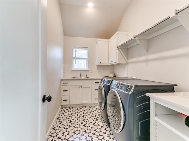 222 Alamosa Rd, Norman, OK 73069 - laundry area with cabinet space, independent washer and dryer, light floors, and baseboards