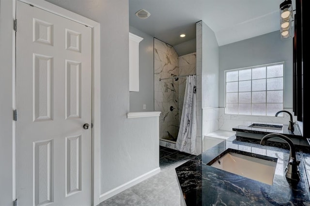 924 Regal Rd, Yukon, OK 73099 - full bathroom with a sink, a marble finish shower, and baseboards