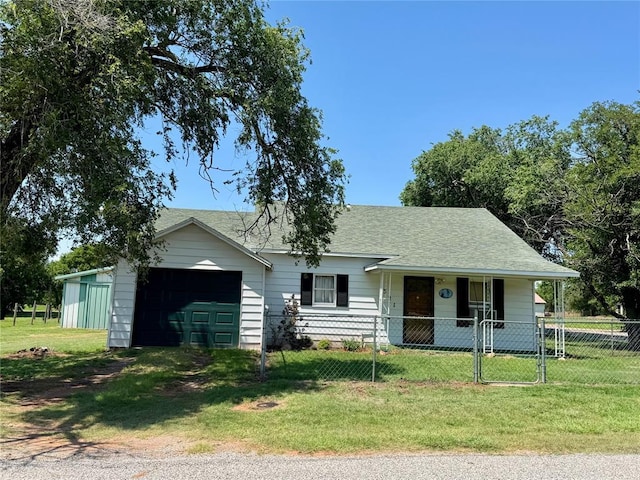 321 E Ninth St, Leedey, OK 73654 - view of front of property featuring a garage, a shingled roof, driveway, and covered porch