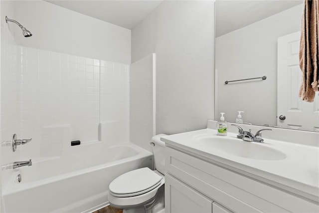 full bath featuring toilet, vanity, and shower / bath combination