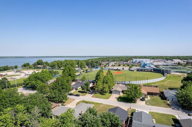 aerial view of residential area with a nearby body of water