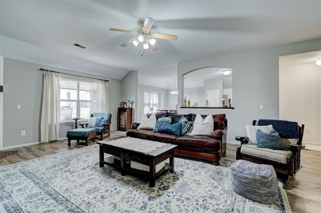 12308 Hickory Creek Blvd, Oklahoma City, OK 73170 - living room with wood finished floors, a ceiling fan, and baseboards