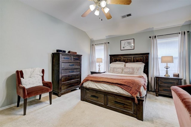 12308 Hickory Creek Blvd, Oklahoma City, OK 73170 - bedroom featuring vaulted ceiling, light colored carpet, a ceiling fan, and baseboards