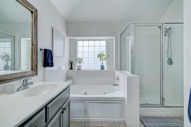 12308 Hickory Creek Blvd, Oklahoma City, OK 73170 - full bath with a stall shower, tile patterned floors, a whirlpool tub, and vanity