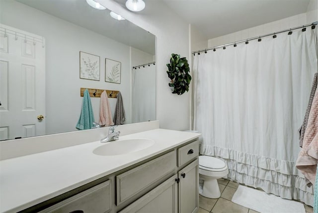 12308 Hickory Creek Blvd, Oklahoma City, OK 73170 - full bathroom with tile patterned flooring, toilet, vanity, and a shower with curtain