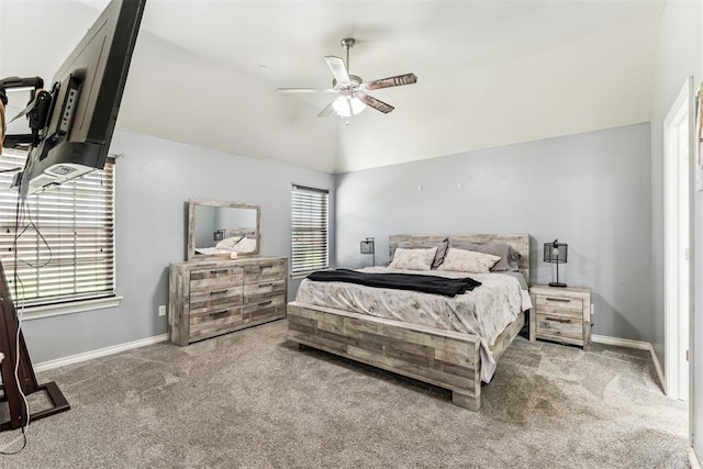 12116 NW 137th St, Piedmont, OK 73078 - carpeted bedroom with vaulted ceiling, baseboards, and a ceiling fan