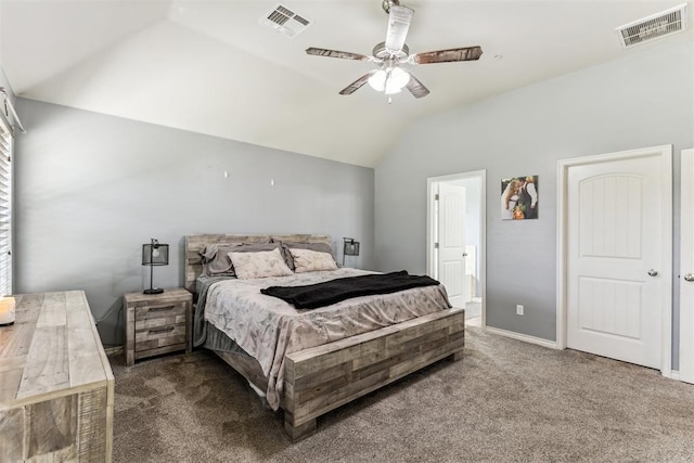 12116 NW 137th St, Piedmont, OK 73078 - carpeted bedroom featuring lofted ceiling, ensuite bathroom, ceiling fan, and baseboards