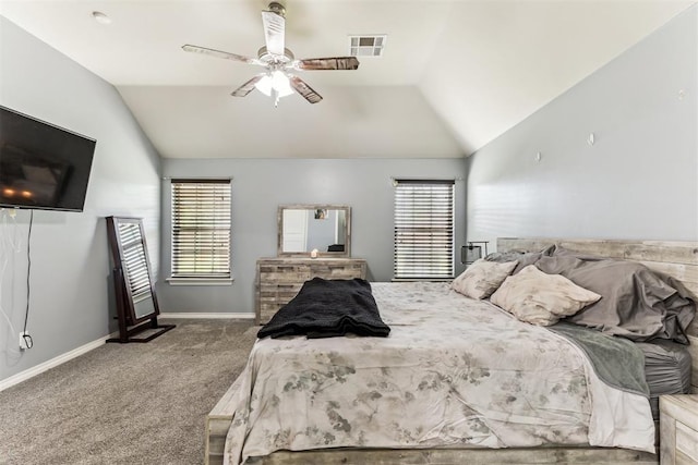 12116 NW 137th St, Piedmont, OK 73078 - bedroom featuring lofted ceiling, multiple windows, carpet, baseboards, and ceiling fan