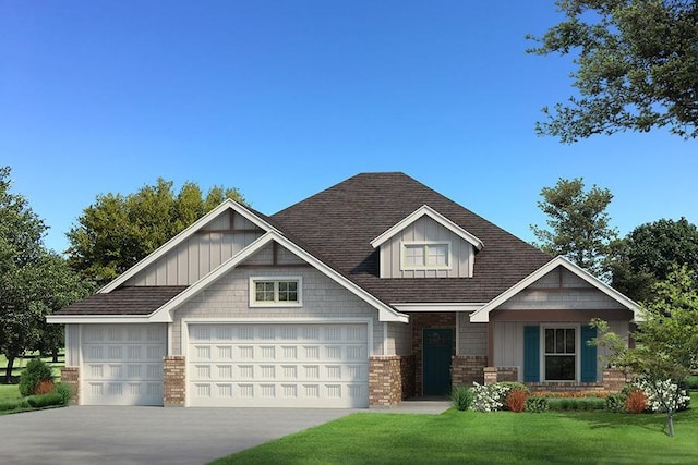 812 Halley Dr, Moore, OK 73160 - craftsman inspired home featuring concrete driveway, a front yard, a shingled roof, board and batten siding, and an attached garage