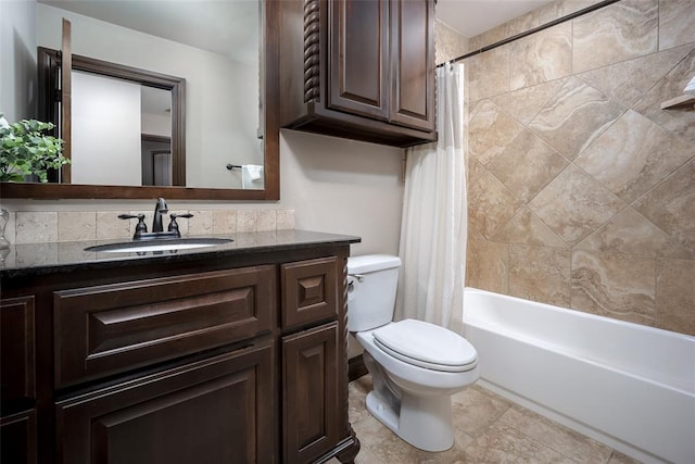 3716 Doningham Dr, Edmond, OK 73034 - bathroom featuring toilet, vanity, and shower / bathtub combination with curtain