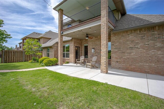 3716 Doningham Dr, Edmond, OK 73034 - view of patio / terrace with a balcony and a ceiling fan