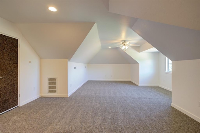 16371 Sandstone Cir, Choctaw, OK 73020 - bonus room featuring carpet floors, vaulted ceiling, a ceiling fan, baseboards, and recessed lighting