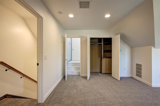 16371 Sandstone Cir, Choctaw, OK 73020 - unfurnished bedroom featuring carpet flooring, baseboards, recessed lighting, a closet, and vaulted ceiling