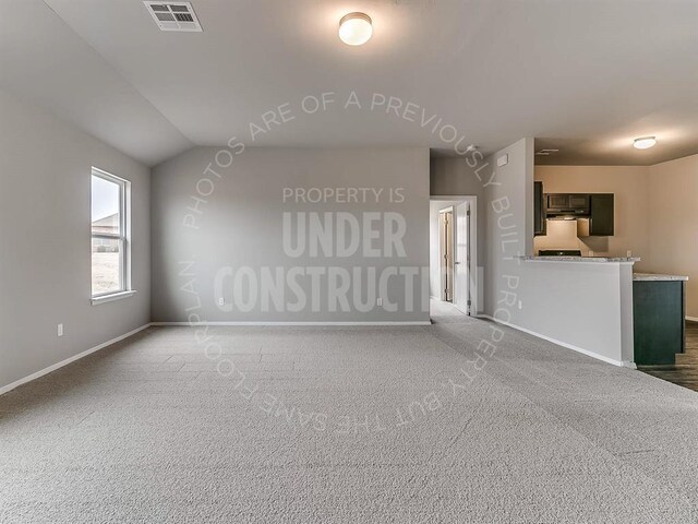 3840 Ada Ave, Harrah, OK 73045 - unfurnished room with baseboards, carpet flooring, and lofted ceiling