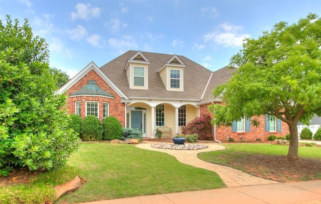 404 Nantucket Blvd, Norman, OK 73071 - traditional-style home featuring a front yard, brick siding, and roof with shingles