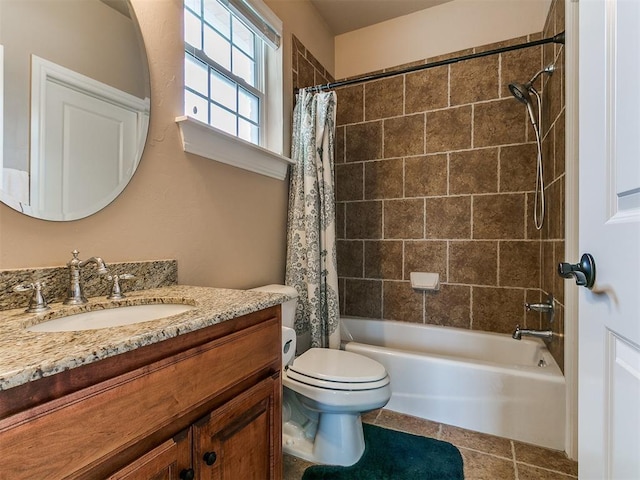404 Nantucket Blvd, Norman, OK 73071 - full bathroom featuring vanity, shower / bathtub combination with curtain, toilet, and tile patterned floors