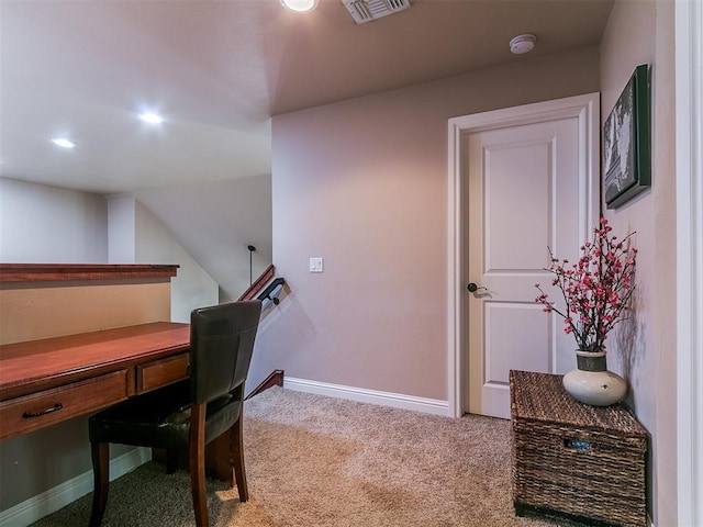 404 Nantucket Blvd, Norman, OK 73071 - carpeted office space with baseboards, recessed lighting, and lofted ceiling